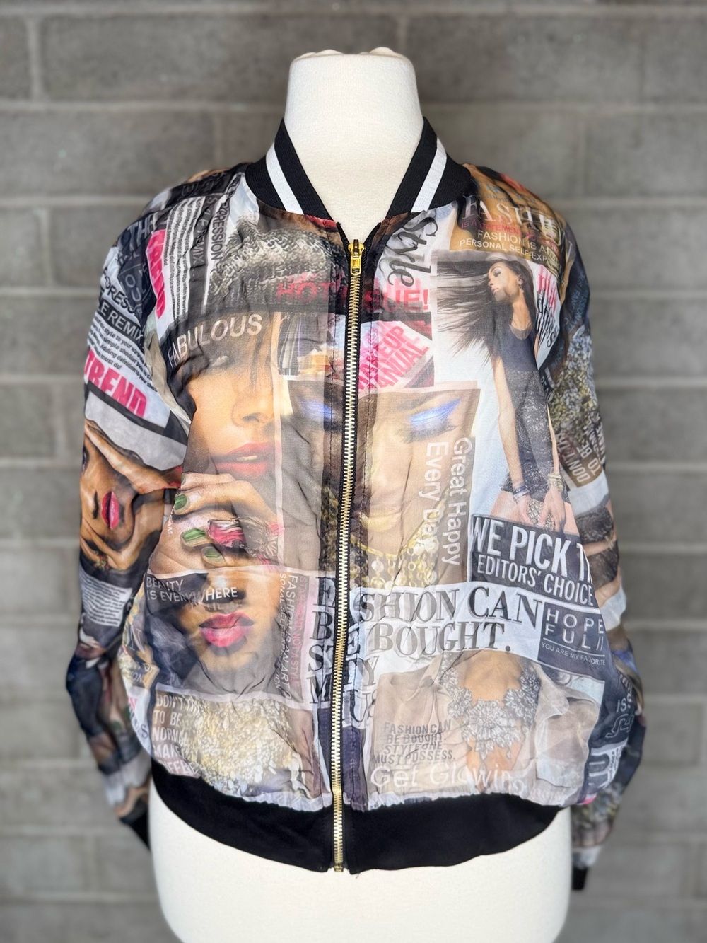 Blush Brown Multi Graphic Collage Bomber Jacket - Picture 5 of 14